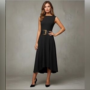 A Line Sleeveless Asymmetrical Hem Dress Black